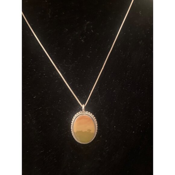 Vintage Sterling Landscape Agate Tree Of Life Pendant Necklace Signed Handmade - Picture 3 of 9